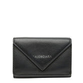 バレンシアガ ペーパー ミニウォレット 三つ折り財布 コンパクト 391446 ブラック レザー レディース BALENCIAGA 中古