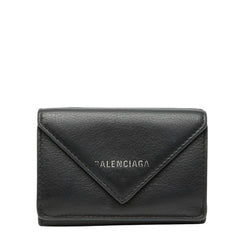 バレンシアガ ペーパー ミニウォレット 三つ折り財布 コンパクト 391446 ブラック レザー レディース BALENCIAGA 【中古】