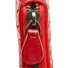 ボッテガヴェネタ イントレチャート ラウンドファスナー 長財布 レッド レザー パイソン レディース BOTTEGAVENETA 【中古】