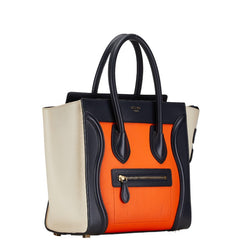 セリーヌ ラゲージ マイクロショッパー ハンドバッグ ネイビー オレンジ ベージュ レザー レディース CELINE 中古