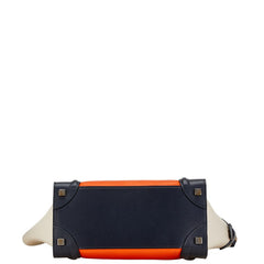 セリーヌ ラゲージ マイクロショッパー ハンドバッグ ネイビー オレンジ ベージュ レザー レディース CELINE 中古