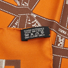 エルメス カレ45 プチカレ BOLDUC AU CARRE ボルデュックリボン スカーフ オレンジ ブラウン シルク レディース HERMES 【中古】