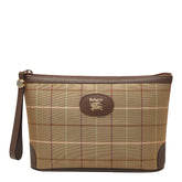 バーバリー チェック ポーチ カーキグリーン ブラウン キャンバス レザー レディース BURBERRY 【中古】