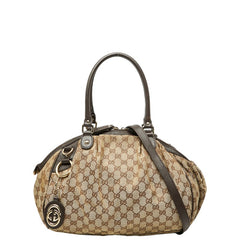 グッチ GGキャンバス トートバッグ ショルダーバッグ 2WAY 223974 ベージュ ブラウン キャンバス レザー レディース GUCCI 【中古】