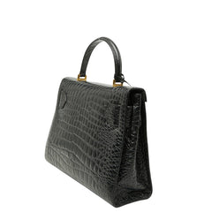 ヴェルサーチェ メデューサ クロコ形押し ハンドバッグ ブラック ゴールド レザー レディース VERSACE 【中古】
