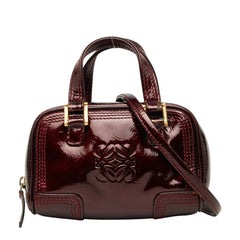 ロエベ アマソナ マイクロミニ ハンドバッグ ショルダーバッグ 2WAY ワインレッド ボルドー エナメル レディース LOEWE 【中古】