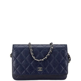シャネル ココマーク マトラッセ 長財布 チェーンウォレットバッグ ネイビー キャビアスキン レディース CHANEL 中古
