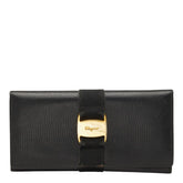 サルヴァトーレフェラガモ ヴァラ リザード型押し 長財布 ブラック レザー レディース Salvatore Ferragamo 【中古】