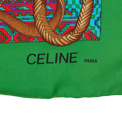セリーヌ チェーン モチーフ スカーフ グリーン マルチカラー シルク レディース CELINE 【中古】