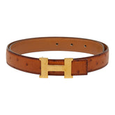 エルメス コンスタンス オーストリッチ Hロゴ バックルベルト □B刻印 ブラウン ゴールド レザー メッキ レディース HERMES 【中古】