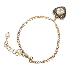 シャネル ココマーク ハート モチーフ ブレスレット ゴールド ブラック メッキ フェイクパール ラインストーン レディース CHANEL 【中古】