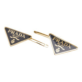 プラダ 三角ロゴプレート トライアングル ヘアピン ヘアアクセサリー ゴールド ブラック メッキ レディース PRADA 【中古】