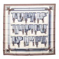 エルメス カレ90 Les Sangles サングル スカーフ 大判 ブラウン ベージュ グレー シルク レディース HERMES 【中古】