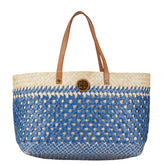 トリーバーチ トートバッグ カゴバッグ ブルー ベージュ ラフィア レザー レディース Tory Burch 中古