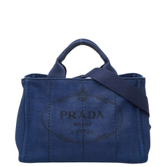 プラダ 三角ロゴプレート カナパ ミニ ハンドバッグ ショルダーバッグ 2WAY B2439G ブルー キャンバス レディース PRADA 【中古】