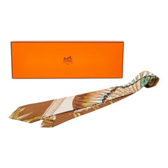エルメス フェザー ネクタイ ブラウン シルク メンズ HERMES 【中古】
