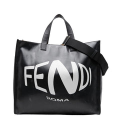 フェンディ ビッグロゴ フィッシュアイ トートバッグ ショルダーバッグ 2WAY 7VA390 ブラック ホワイト PVC レザー レディース FENDI 【中古】