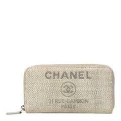 シャネル ドーヴィルライン ラウンドファスナー 長財布 グレー ツイード レディース CHANEL 【中古】