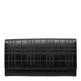 バーバリー エンボスチェック ロングウォレット 長財布 がま口 ブラック レザー レディース BURBERRY 【中古】