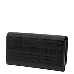 バーバリー エンボスチェック ロングウォレット 長財布 がま口 ブラック レザー レディース BURBERRY 【中古】