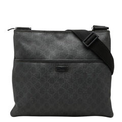 グッチ GGスプリーム 斜め掛け ショルダーバッグ 162904 ブラック グレー PVC レザー レディース GUCCI 【中古】
