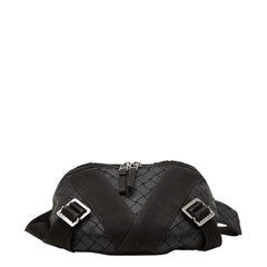 ボッテガヴェネタ イントレチャート ボディバッグ ウエストバッグ ブラック ラバー レディース BOTTEGAVENETA 【中古】