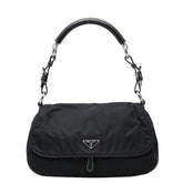 プラダ 三角ロゴプレート ワンショルダーバッグ ブラック ナイロン レザー レディース PRADA 【中古】