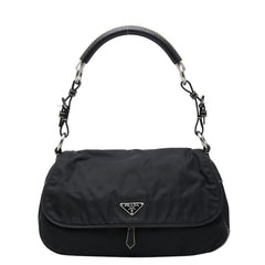 プラダ 三角ロゴプレート ワンショルダーバッグ ブラック ナイロン レザー レディース PRADA 【中古】