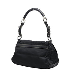 プラダ 三角ロゴプレート ワンショルダーバッグ ブラック ナイロン レザー レディース PRADA 【中古】