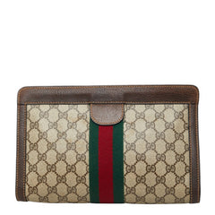 グッチ GGスプリーム オールドグッチ シェリーライン クラッチバッグ セカンドバッグ ベージュ ブラウン PVC レザー レディース GUCCI 【中古】