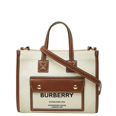 バーバリー ミニ フレヤ ハンドバッグ ショルダーバッグ 8044143 アイボリー ブラウン キャンバス レザー レディース BURBERRY 【中古】