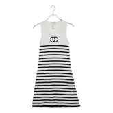 シャネル ココマーク ノースリーブ ボーダー ニット ワンピース サイズ 36 ホワイト ブラック コットン レディース CHANEL 【中古】
