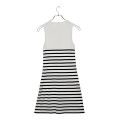 シャネル ココマーク ノースリーブ ボーダー ニット ワンピース サイズ 36 ホワイト ブラック コットン レディース CHANEL 【中古】