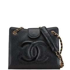 シャネル ココマーク チェーン ショルダーバッグ トートバッグ ブラック キャビアスキン レディース CHANEL 【中古】
