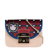 フルラ メトロポリス チェーン ショルダーバッグ ピンク レッド マルチカラー ベロア レザー レディース Furla 中古