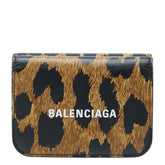 バレンシアガ レオパード 三つ折り財布 コンパクトウォレット 593813 ブラウン ブラック レザー レディース BALENCIAGA 【中古】