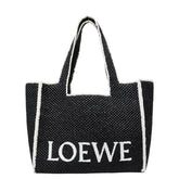 ロエベ フォントトート ラージ トートバッグ ショルダーバッグ ブラック ラフィア カーフ レディース LOEWE 【中古】