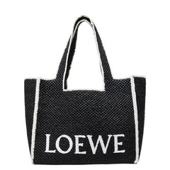ロエベ フォントトート ラージ トートバッグ ショルダーバッグ ブラック ラフィア カーフ レディース LOEWE 【中古】