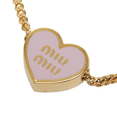 ミュウ ミュウ ハートロゴ チェーン ブレスレット 5IB722 ゴールド ピンク メッキ レディース Miu Miu 【中古】