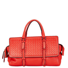 ボッテガヴェネタ イントレチャート モナコバッグ ハンドバッグ レッド レザー レディース BOTTEGAVENETA 中古