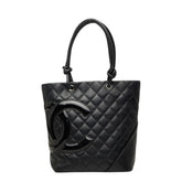 シャネル カンボンライン マトラッセ ココマーク トートバッグ ハンドバッグ ブラック エナメル カーフレザー レディース CHANEL 【中古】