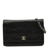 シャネル カメリア ココマーク チェーン ショルダーバッグ ウォレット ブラック ラムスキン レディース CHANEL 【中古】