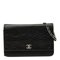 シャネル カメリア ココマーク チェーン ショルダーバッグ ウォレット ブラック ラムスキン レディース CHANEL 【中古】