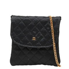シャネル マトラッセ ココマーク ミニ チェーン ポーチ ブラック サテン レディース CHANEL 【中古】