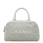 シャネル スパライン マトラッセ ロゴ ボストンバッグ グレー ホワイト キャンバス レザー レディース CHANEL 【中古】