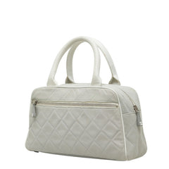 シャネル スパライン マトラッセ ロゴ ボストンバッグ グレー ホワイト キャンバス レザー レディース CHANEL 【中古】