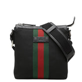 グッチ シェリーライン 斜め掛け ショルダーバッグ 631195 ブラック キャンバス レザー レディース GUCCI 【中古】