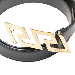 ヴェルサーチェ グレカ ベルト サイズ:85/34 ブラック ゴールド レザー メッキ メンズ VERSACE 【中古】