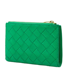 ボッテガヴェネタ イントレチャート 二つ折り財布 パラキート グリーン レザー レディース BOTTEGAVENETA 中古