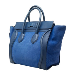 セリーヌ ラゲージ ミニショッパー ハンドバッグ ブルー レザー レディース CELINE 中古